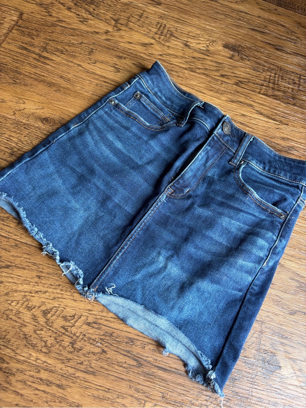 American Eagle Outfitters Blue Denim Frayed Hem Women's Skirt 4